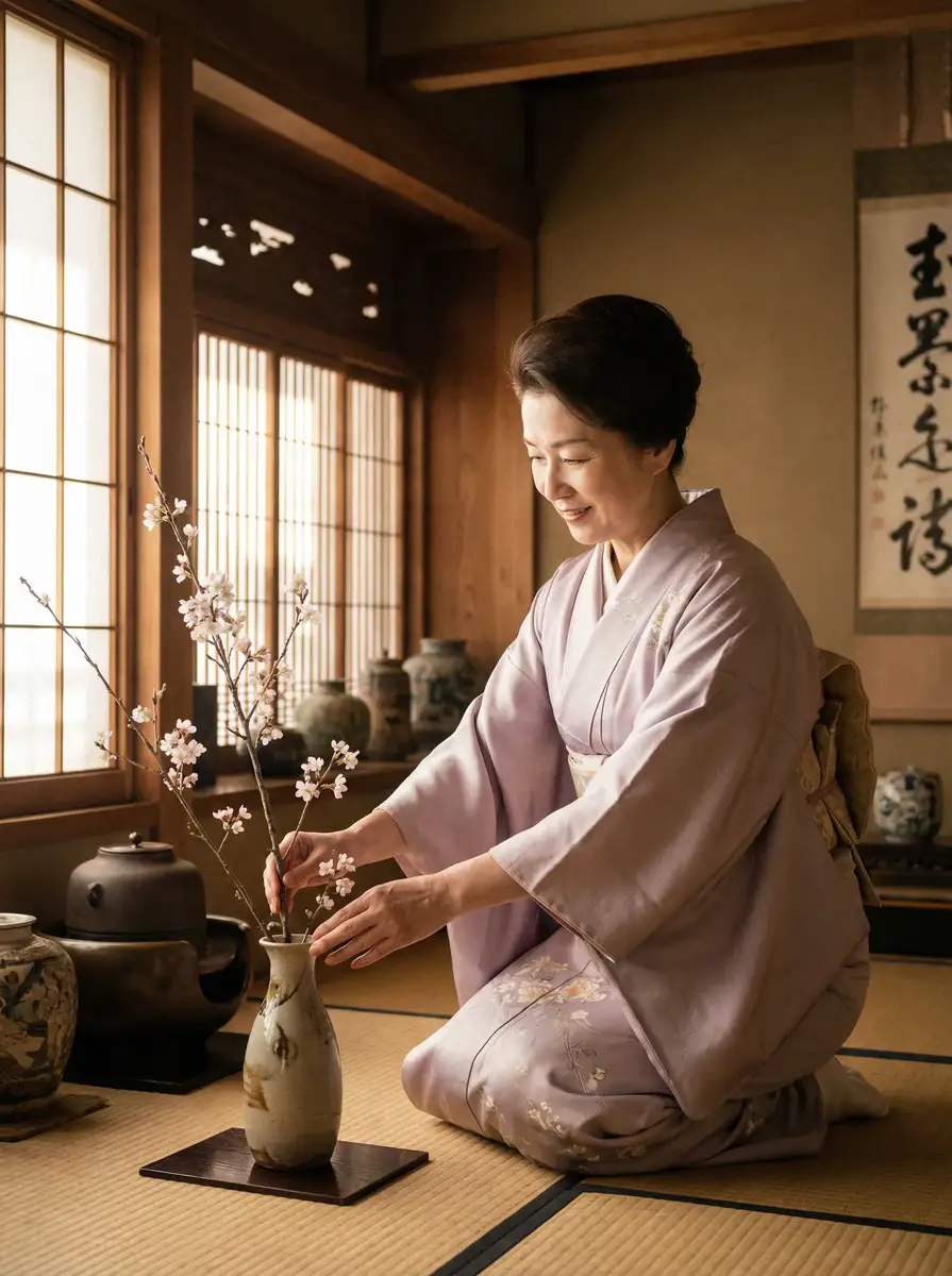 一位优雅的 女神视频-美女视频在线直播|全网免费高清 在和室中插花